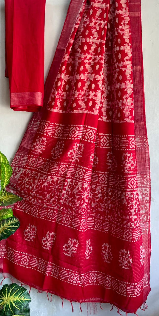 Batik Chanderi Cotton Silk Saree with Dabu Print Blouse