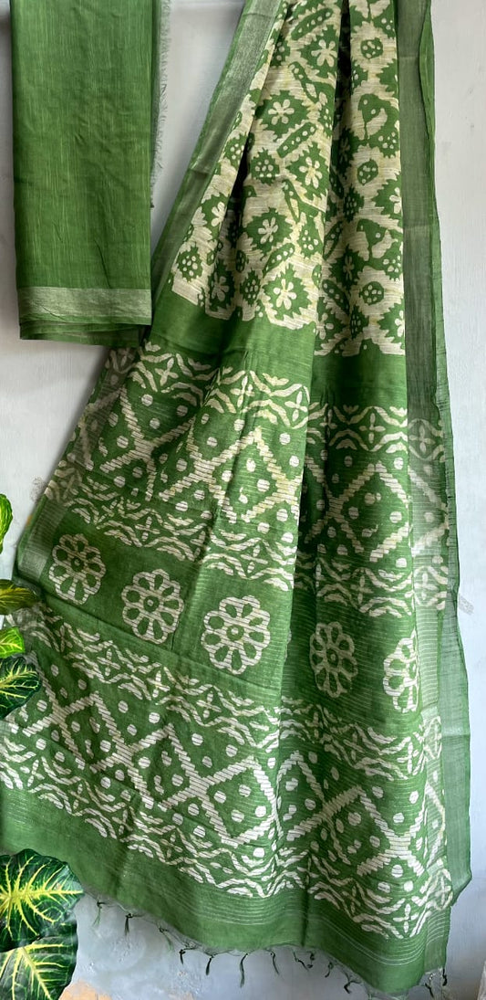 Batik Chanderi Cotton Silk Saree with Dabu Print Blouse