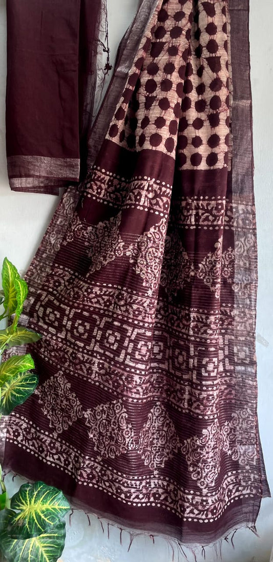 Batik Chanderi Cotton Silk Saree with Dabu Print Blouse