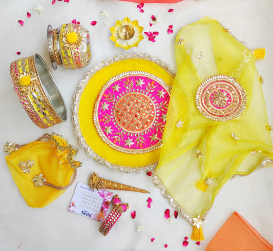 Karva Chauth Yellow Thali Set