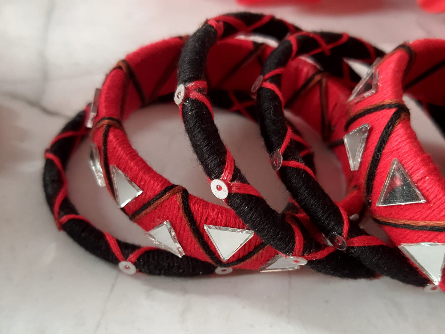 Red & Black Handmade  Mirrorwork Jewelry Set with Bangles