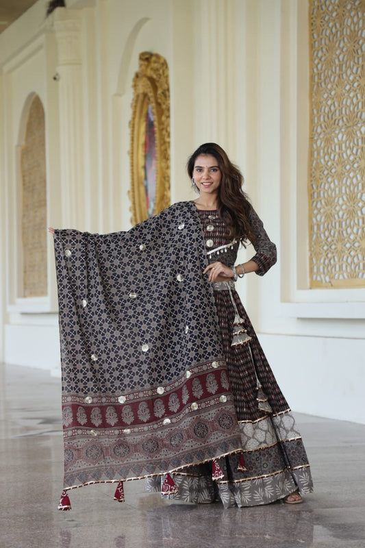 Cotton Bagru Print Lehenga Set with Mulmul Dupatta.