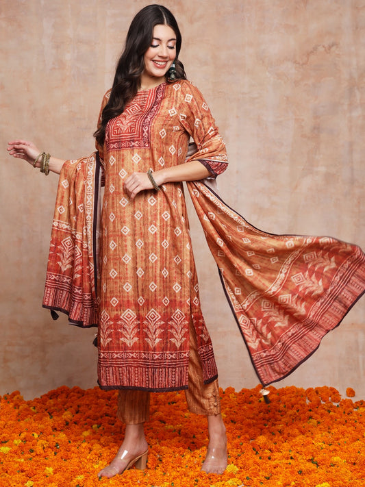 Digital Printed Stitched Chanderi Cotton Kurta Set with Dupatta