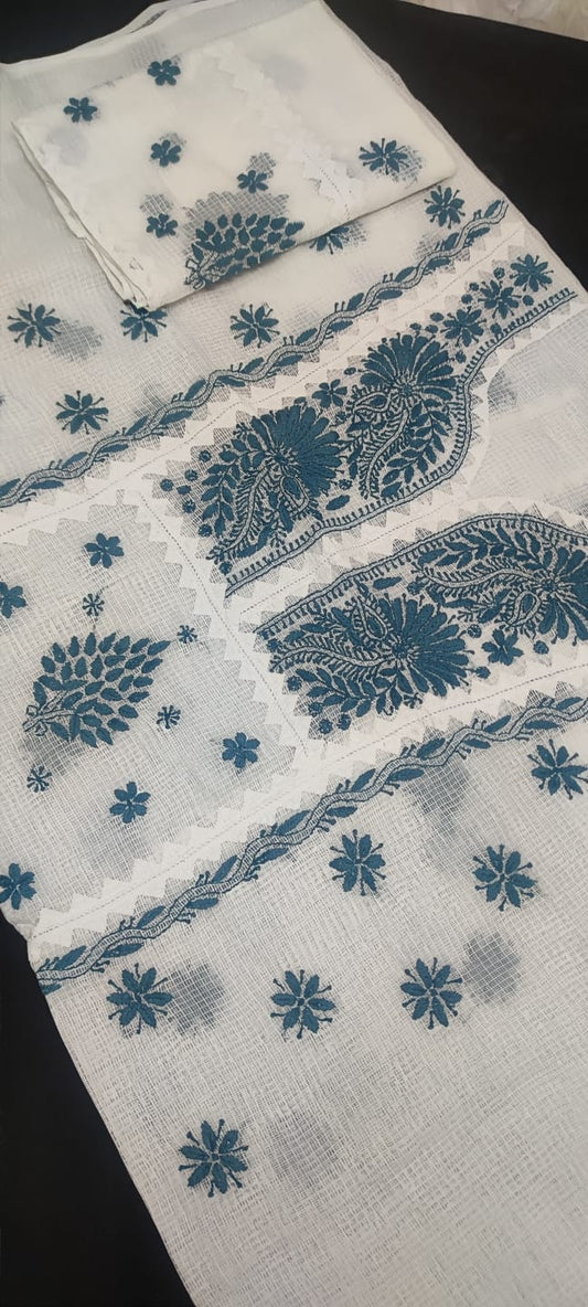 Unstitched Kota Doriya Kurta And Dupatta With Chikankari