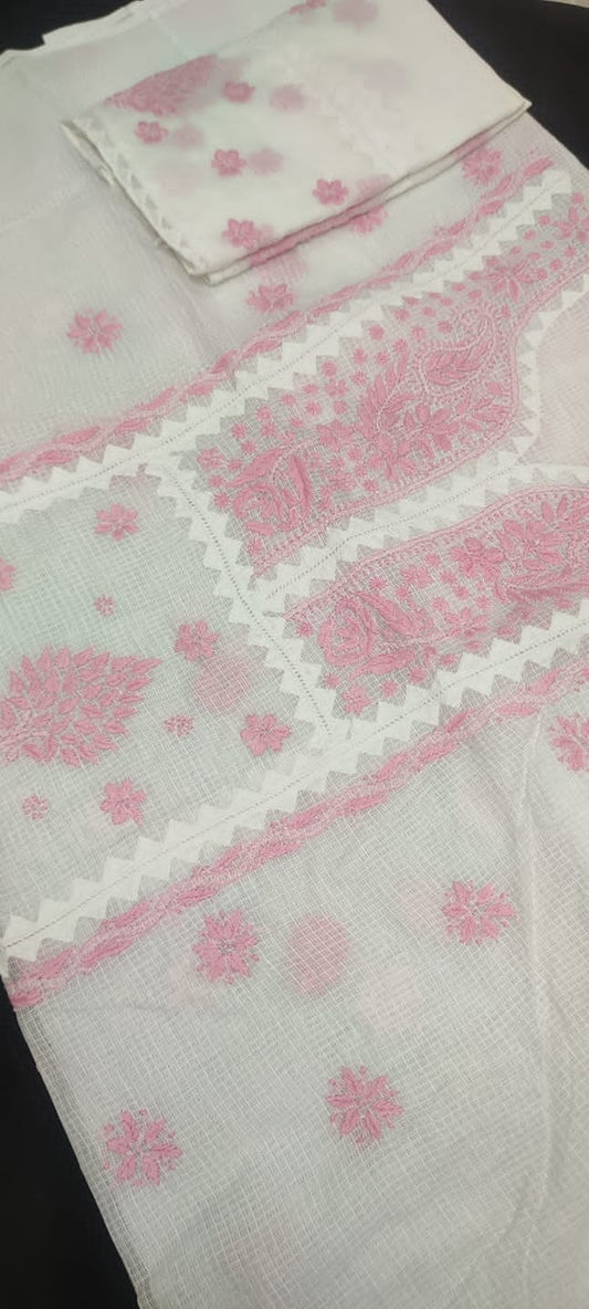 Unstitched Kota Doriya Kurta And Dupatta With Chikankari