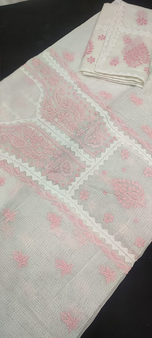 Unstitched Kota Doriya Kurta And Dupatta With Chikankari