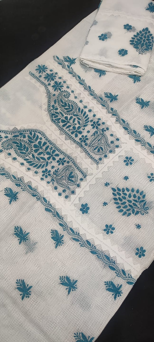 Unstitched Kota Doriya Kurta And Dupatta With Chikankari