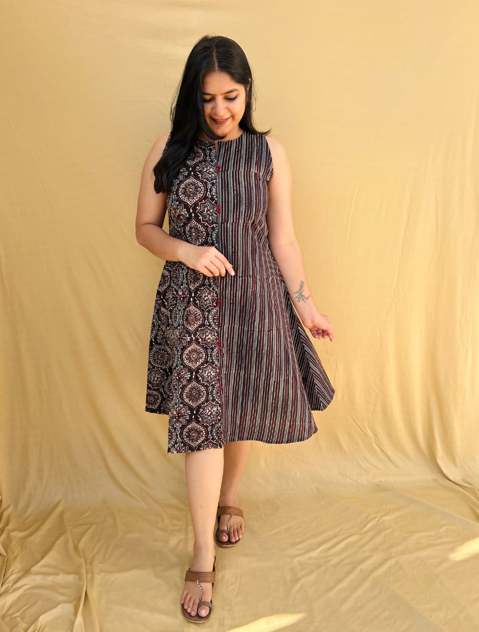 Designer Ajrakh Handblock Natural Dye Cotton One Piece ( A- Line Kurti)