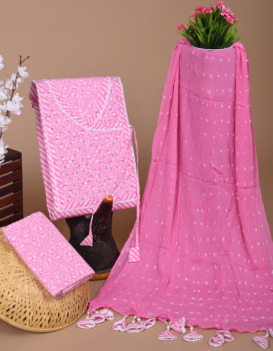 Cotton Suit Sets With Chiffon Dupatta