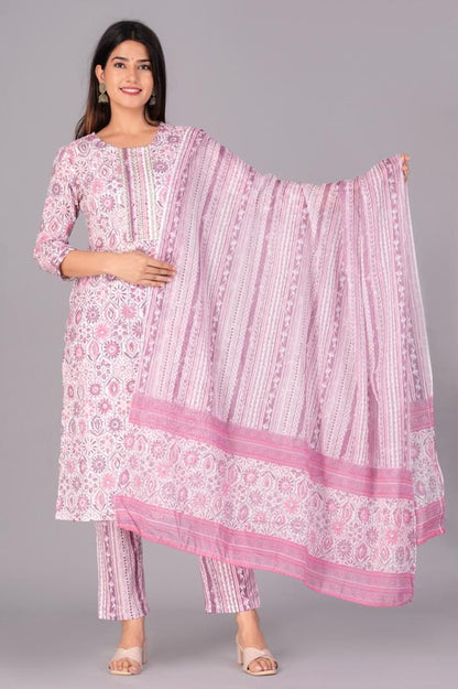 Jaipuri kurta Set With Mull Cotton Dupatta