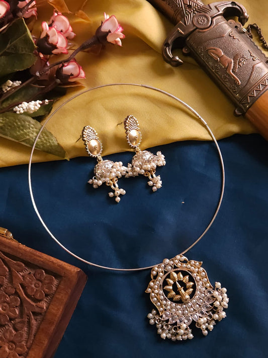 Brass Jewellery Set with Pearls and Semi Precious Stones