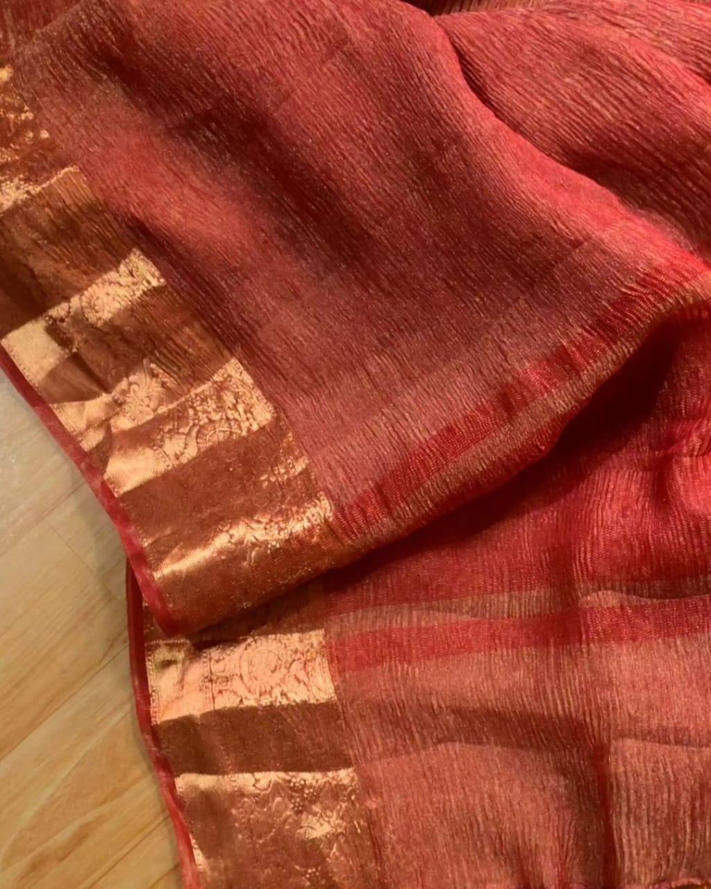 Red Banarsi Pure Kora Tissue Crush Saree