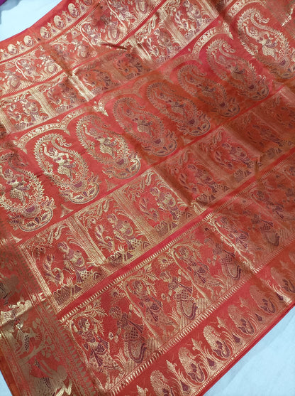 Bishnupuri Pure Silk Meenakari Swarnachari Saree