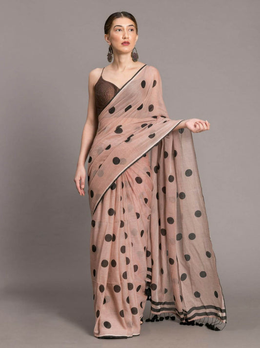 Pure Mul Saree With Polka Prints