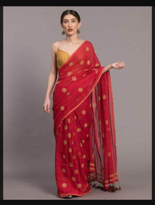 Pure Mul Saree With Polka Prints