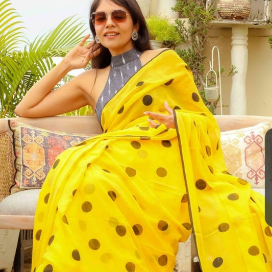 Pure Mul Saree With Polka Prints