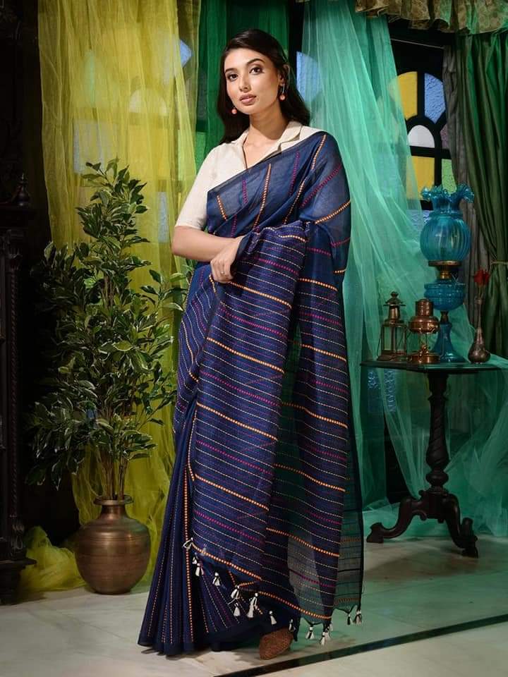 Linen Kantha Hand Weaved Saree