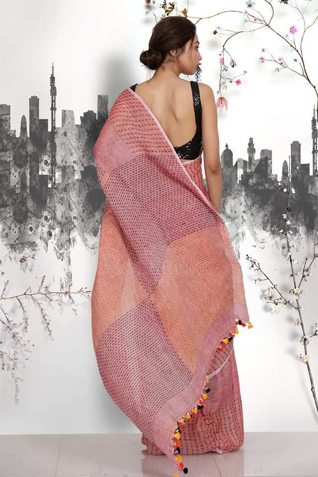 Linen Kantha Hand Weaved Saree