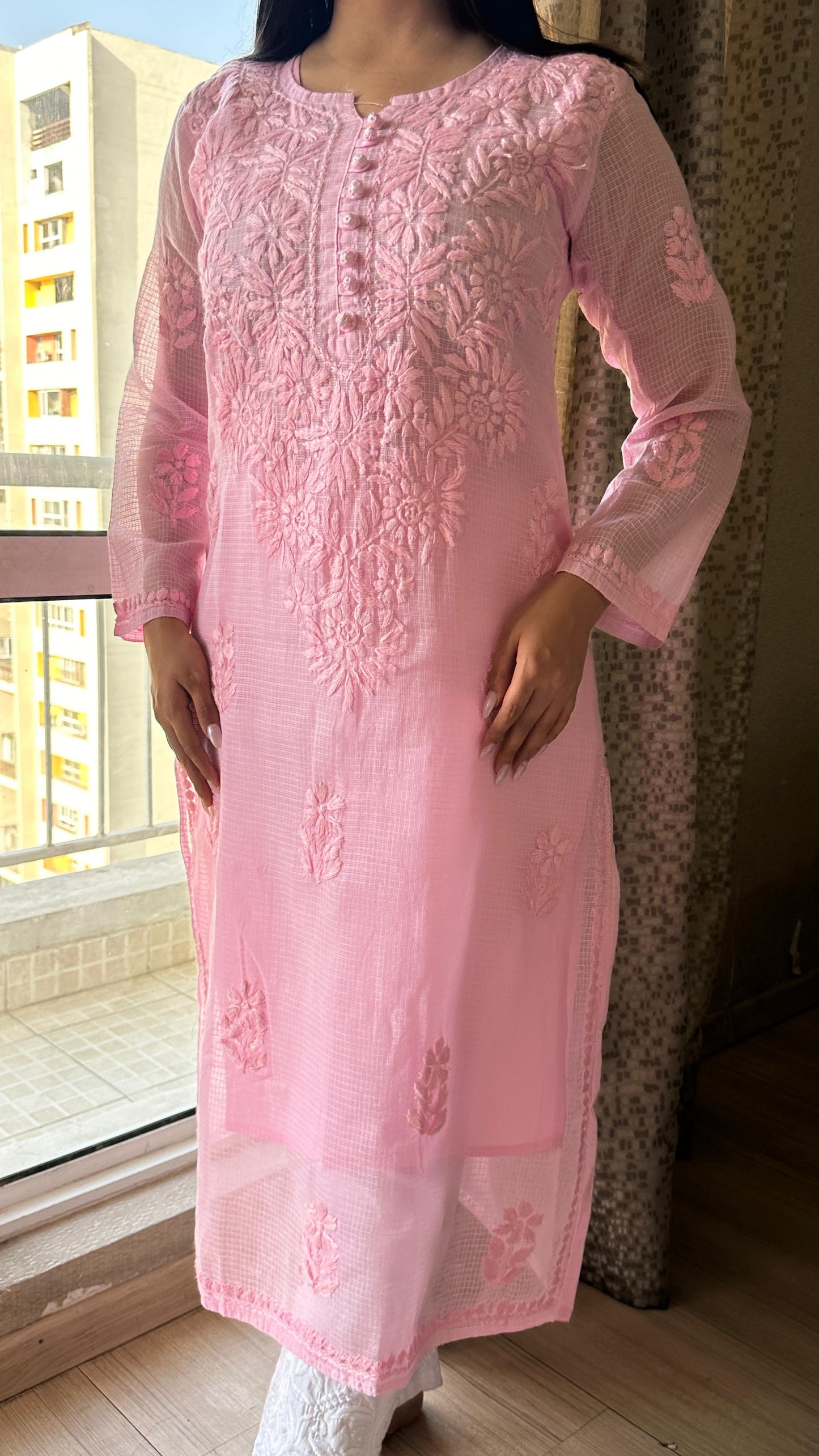 Chikankari Kota Doriya Kurti with Lycra Pant And Chiffon Dupatta