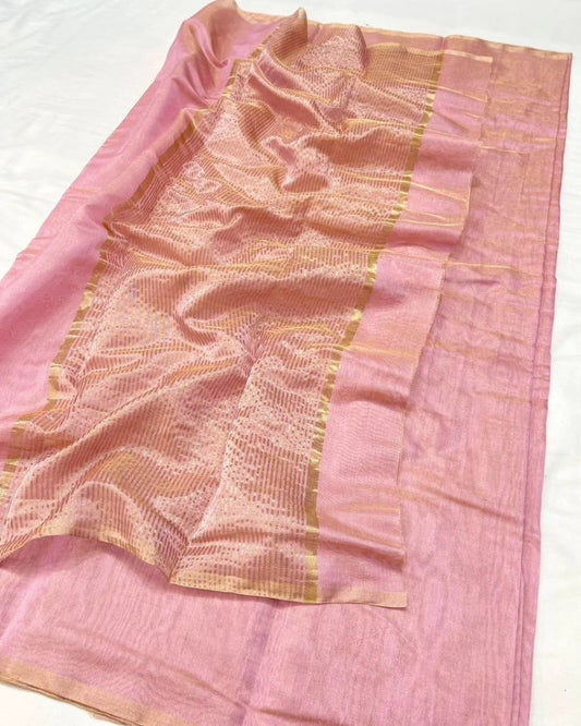 Handloom  Maheshwari Full Tissue Saree zari border