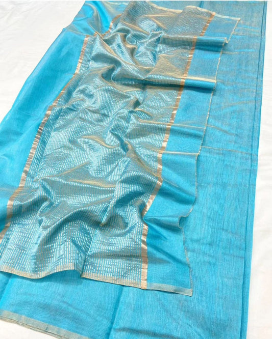 Handloom  Maheshwari Full Tissue Saree zari border