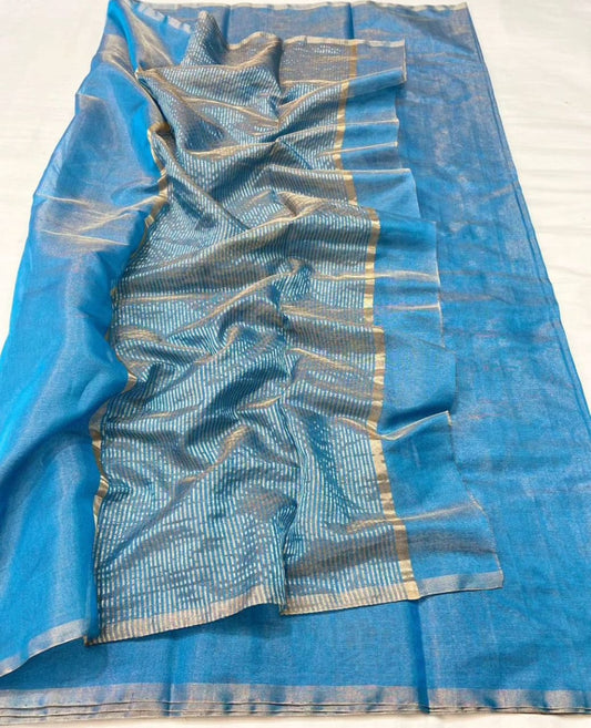 Handloom  Maheshwari Full Tissue Saree zari border