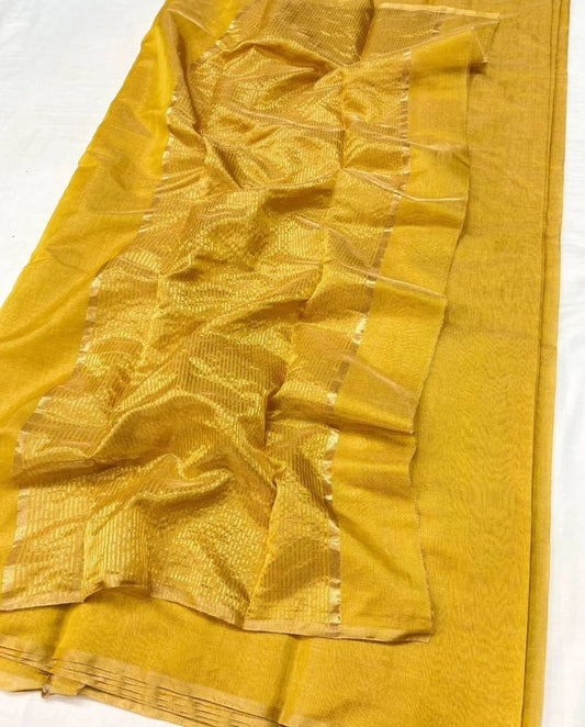 Handloom  Maheshwari Full Tissue Saree zari border