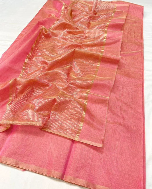 Handloom  Maheshwari Full Tissue Saree zari border