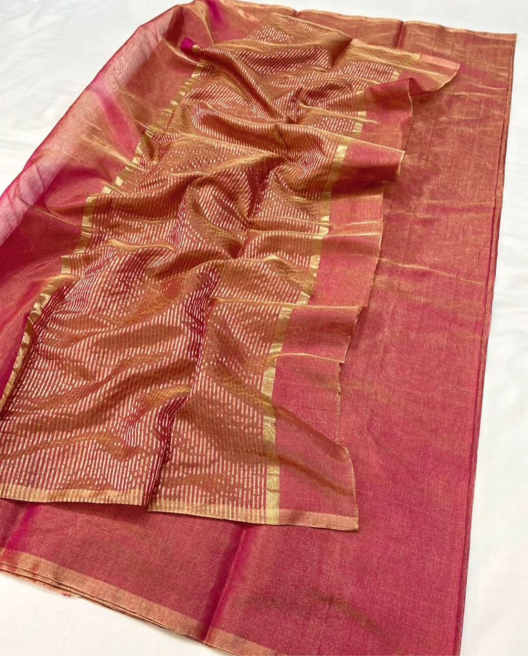 Handloom  Maheshwari Full Tissue Saree zari border