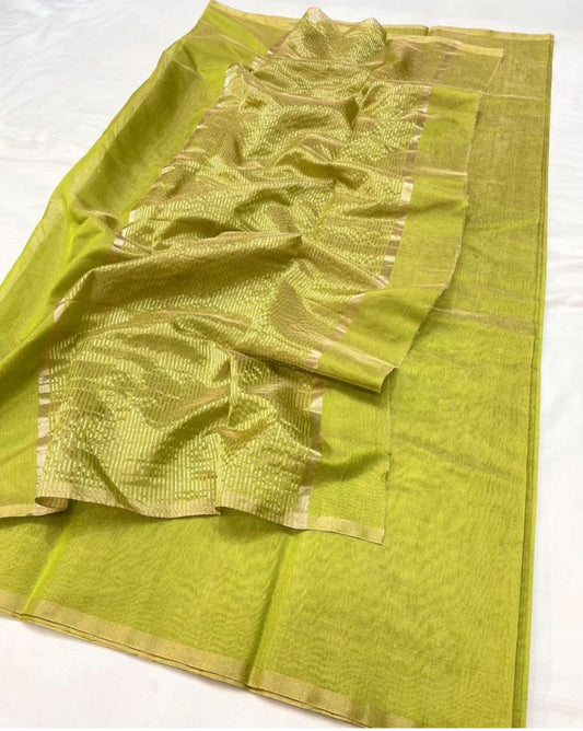 Handloom  Maheshwari Full Tissue Saree zari border