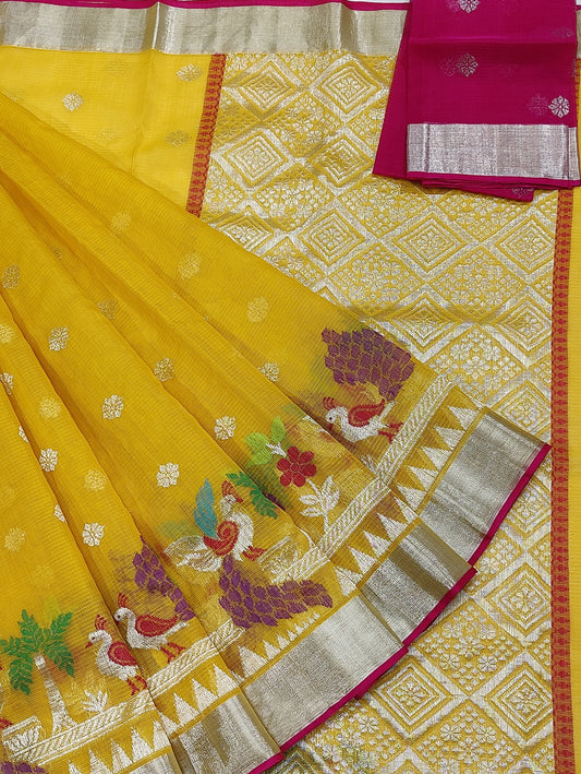 Handloom Pure Zari Kota Silk Skirt Design Saree