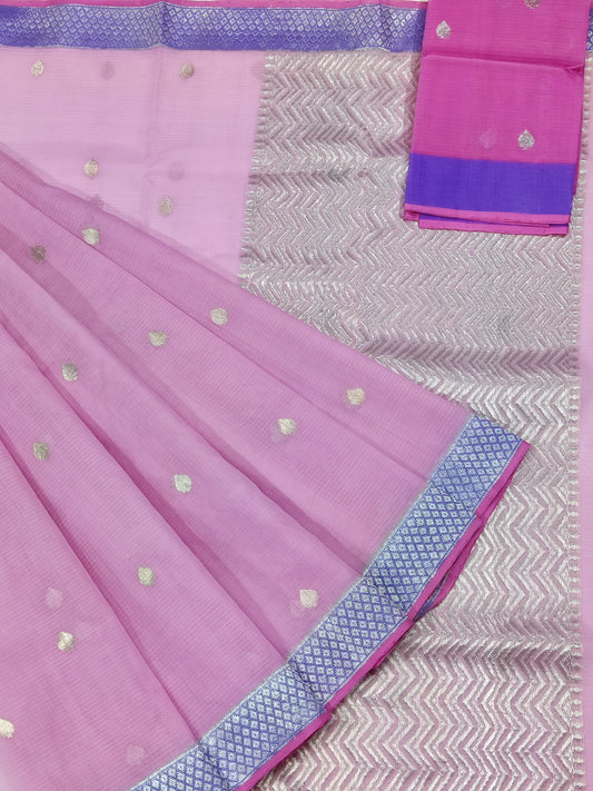Handloom Pure Zari Kota Silk Saree with Both side Kanchi Border