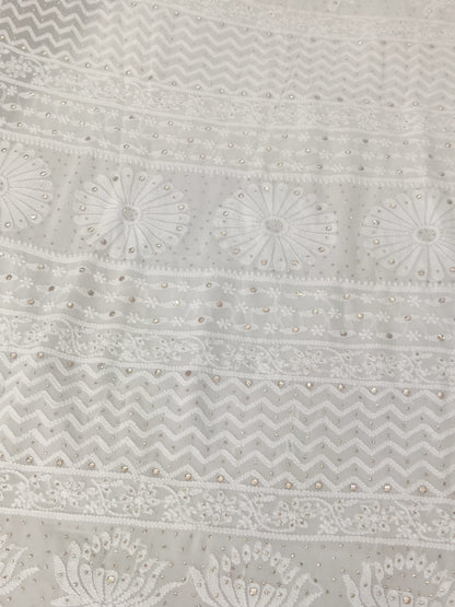 Hand Chikankari with Mukaish Work Pure Viscose Georgette Saree