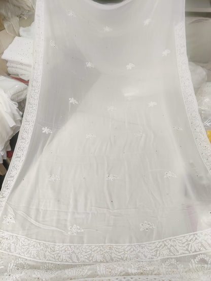 Hand Chikankari with Mukaish Work Pure Viscose Georgette Saree