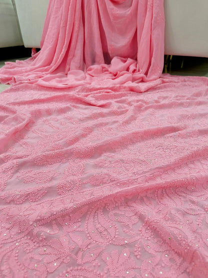 Hand Chikankari with Mukaish Work Pure Viscose Georgette Saree