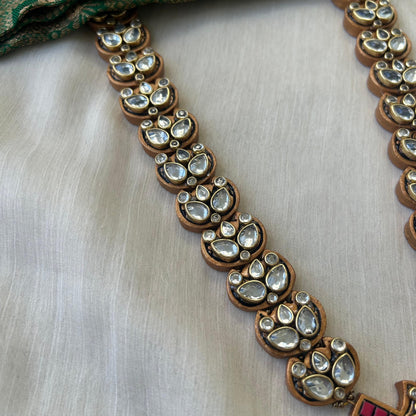 Handmade Terracotta Jewellery Necklace Set with White Kundan Stones