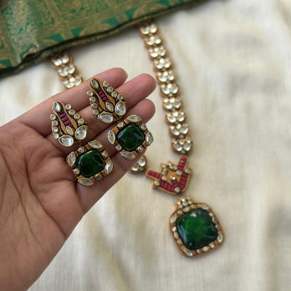 Handmade Terracotta Jewellery Necklace Set with White Kundan Stones