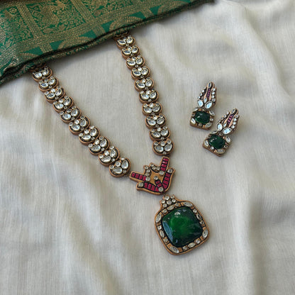 Handmade Terracotta Jewellery Necklace Set with White Kundan Stones