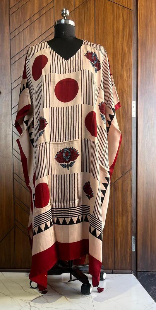Ajrakh Silk Hand Block Printed Kaftan