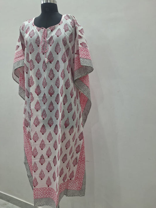 Hand Block Printed Soft Cambric Cotton Kaftan