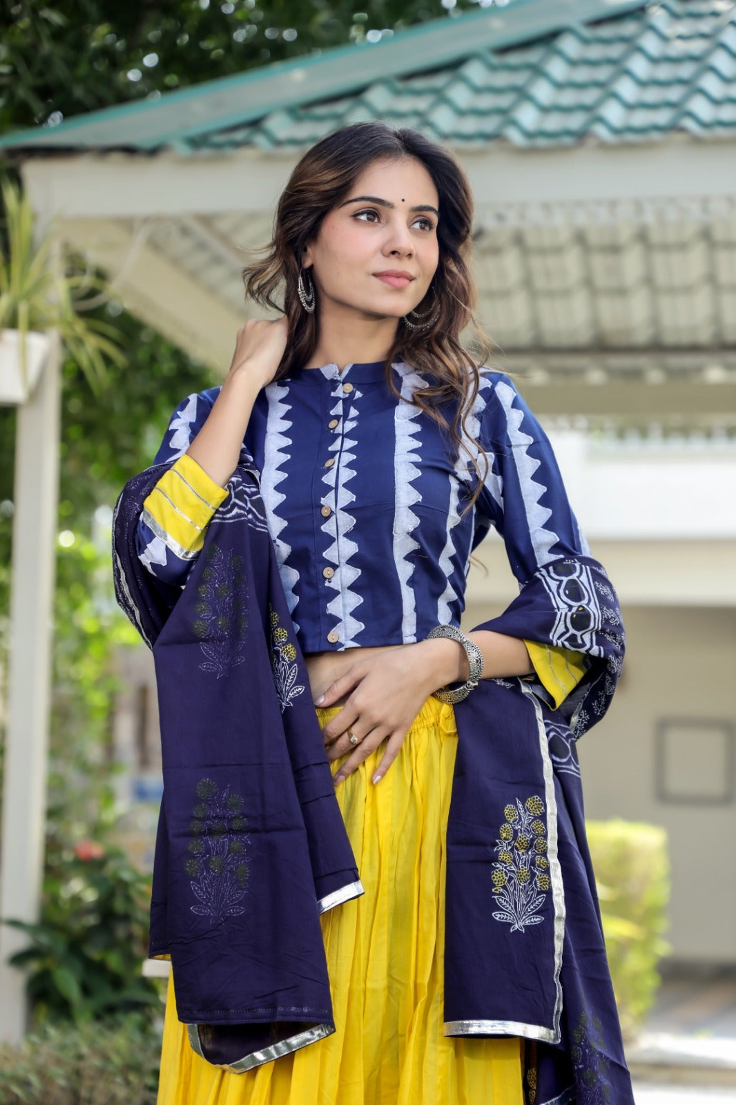 Cotton Bagru Print  Top and Skirt with Mulmul Dupatta