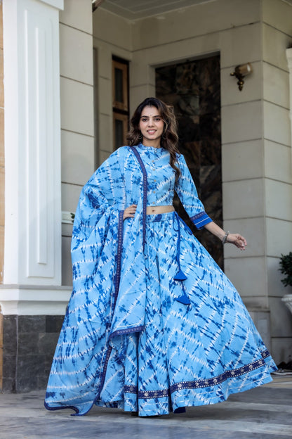 Cotton Bagru Print  Top and Skirt with Mulmul Dupatta