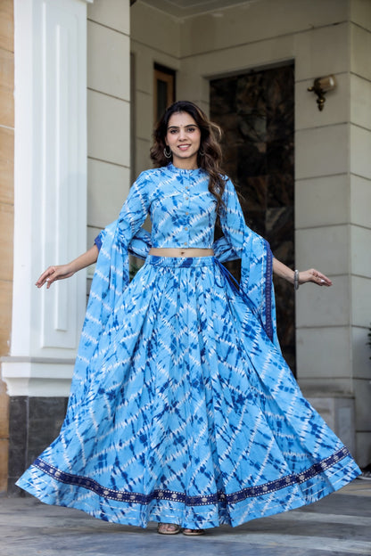 Cotton Bagru Print  Top and Skirt with Mulmul Dupatta