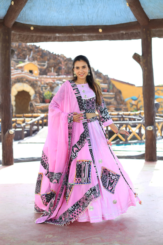 Cotton Bagru Print  Top and Skirt with Mulmul Dupatta