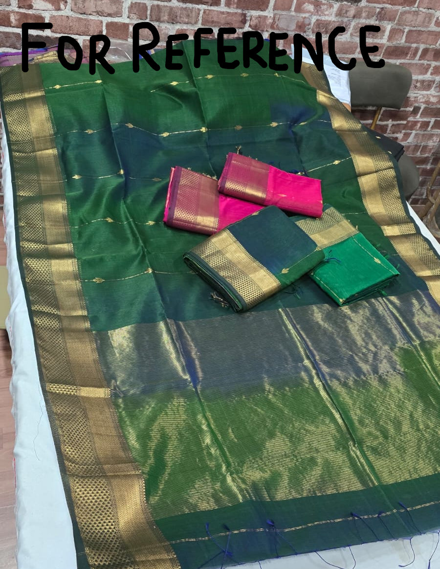 Pure Handloom Silk Cotton Maheshwari Shaded Zari Line Saree with Dipak Buti