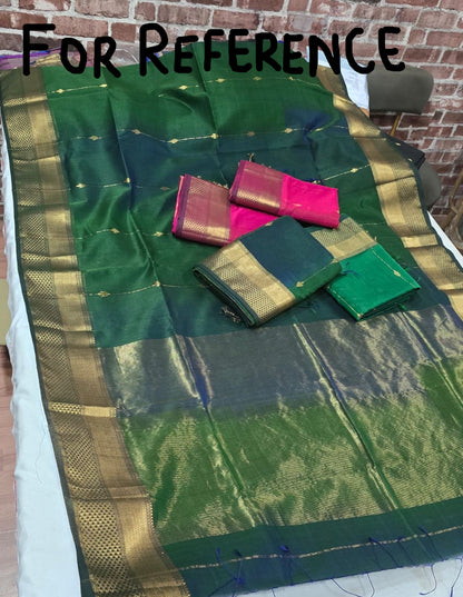 Pure Handloom Silk Cotton Maheshwari Shaded Zari Line Saree with Dipak Buti