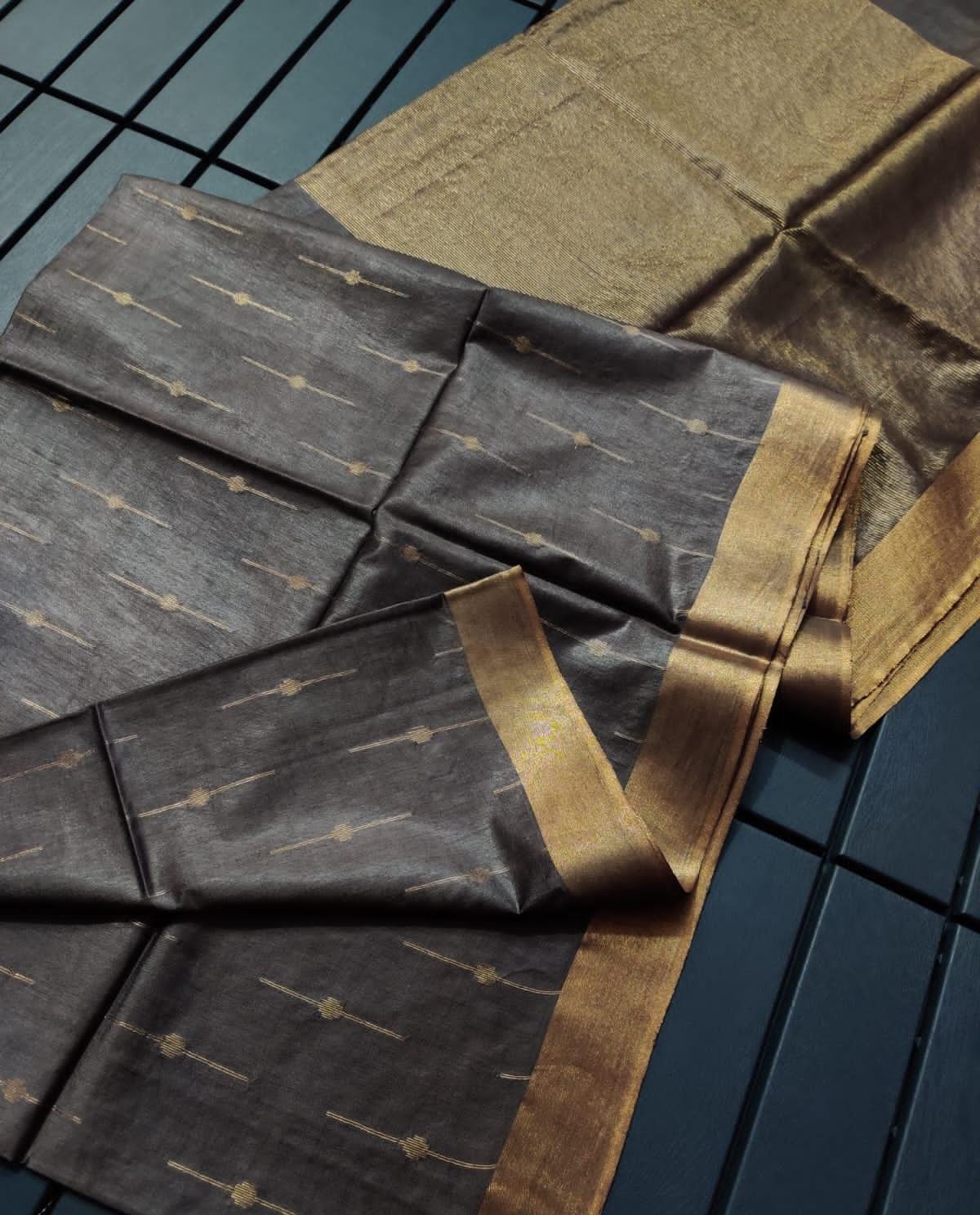 Handloom Semi Tussar Silk Saree with Subtle Zari Border
