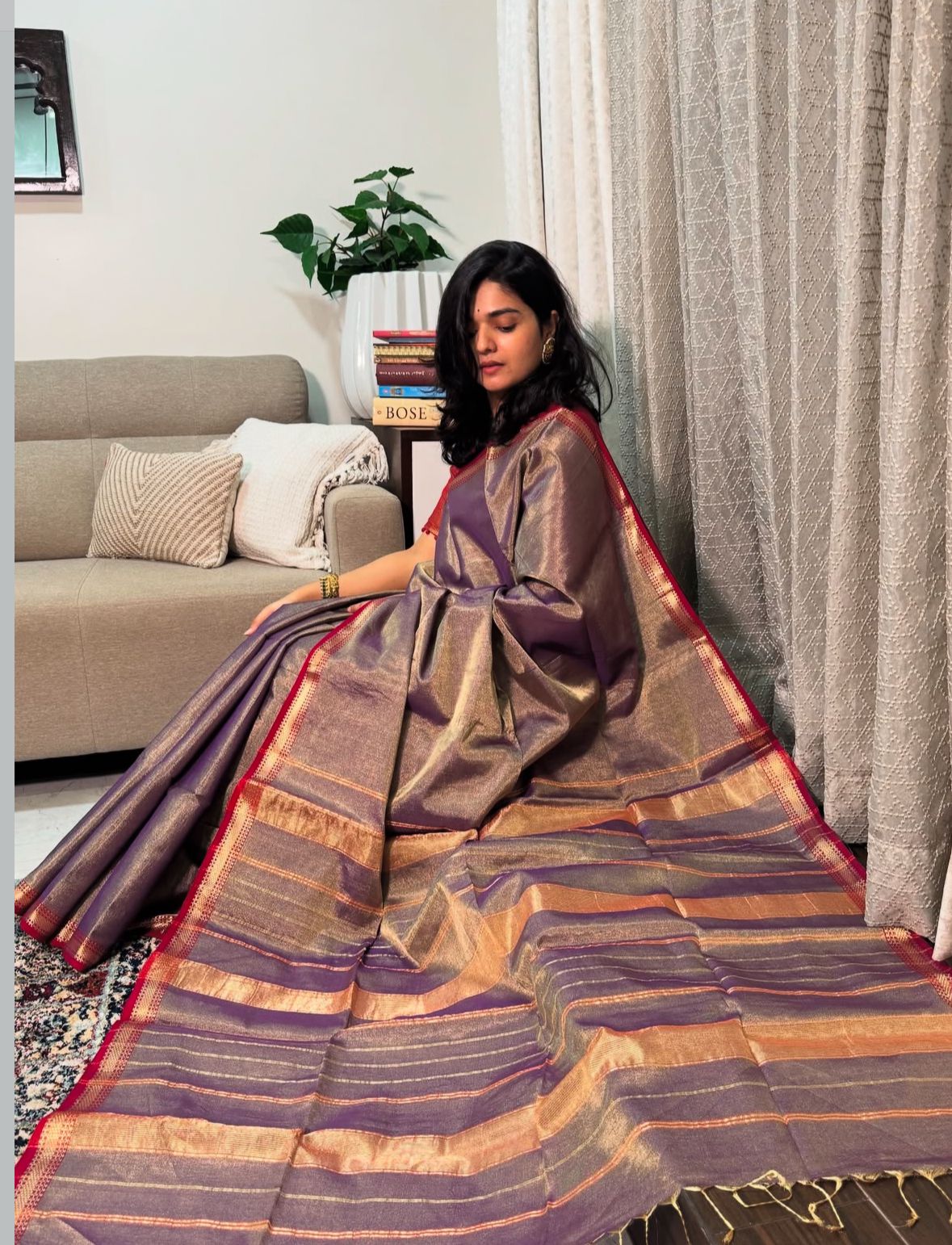 Maheshwari Full Tissue Handloom Saree with Zari Border
