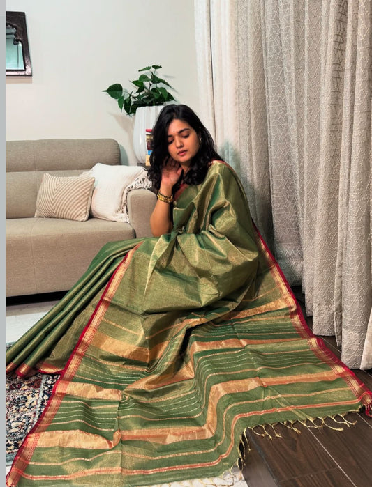 Maheshwari Full Tissue Handloom Saree with Zari Border