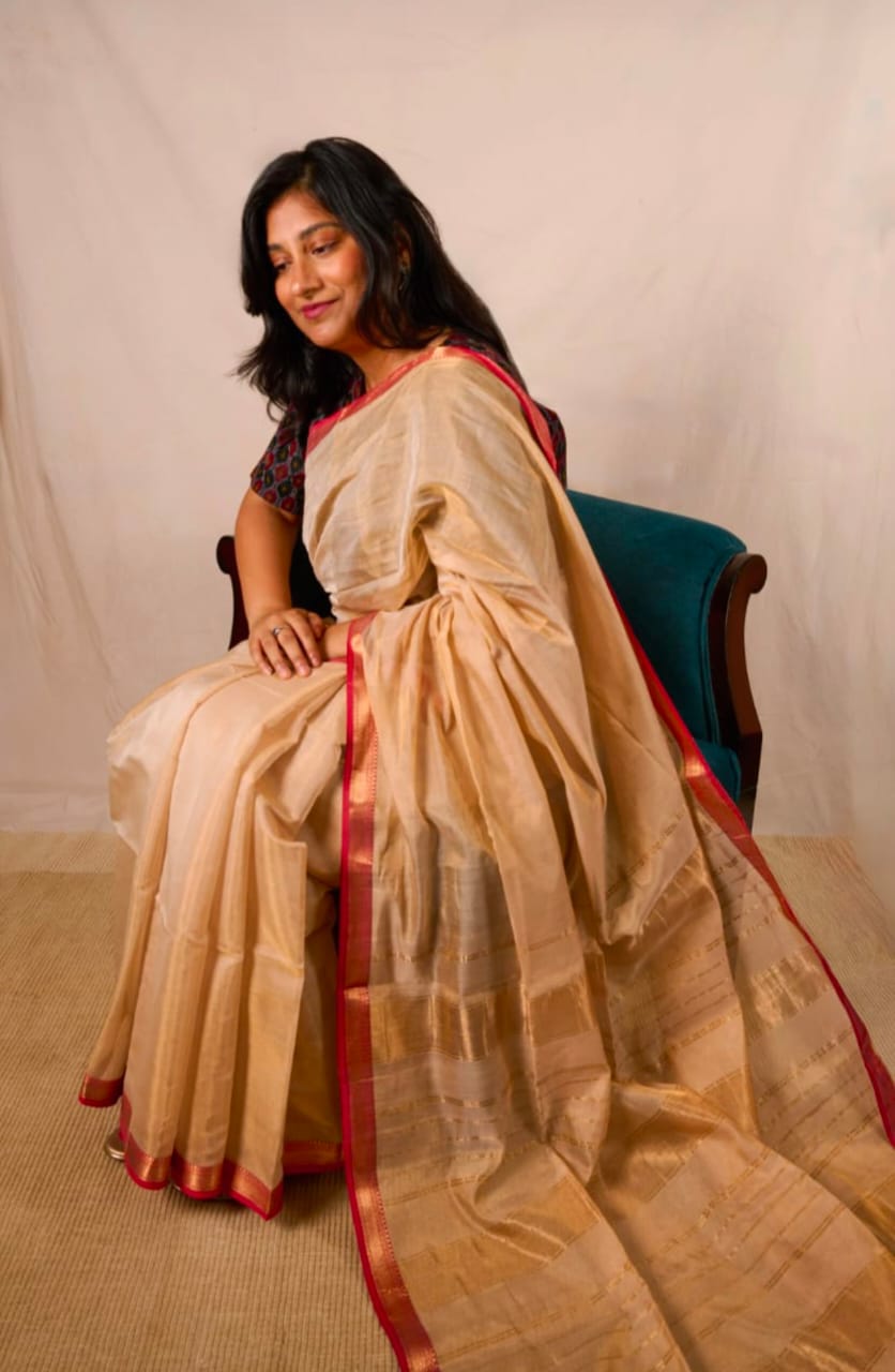Maheshwari Full Tissue Handloom Saree with Zari Border